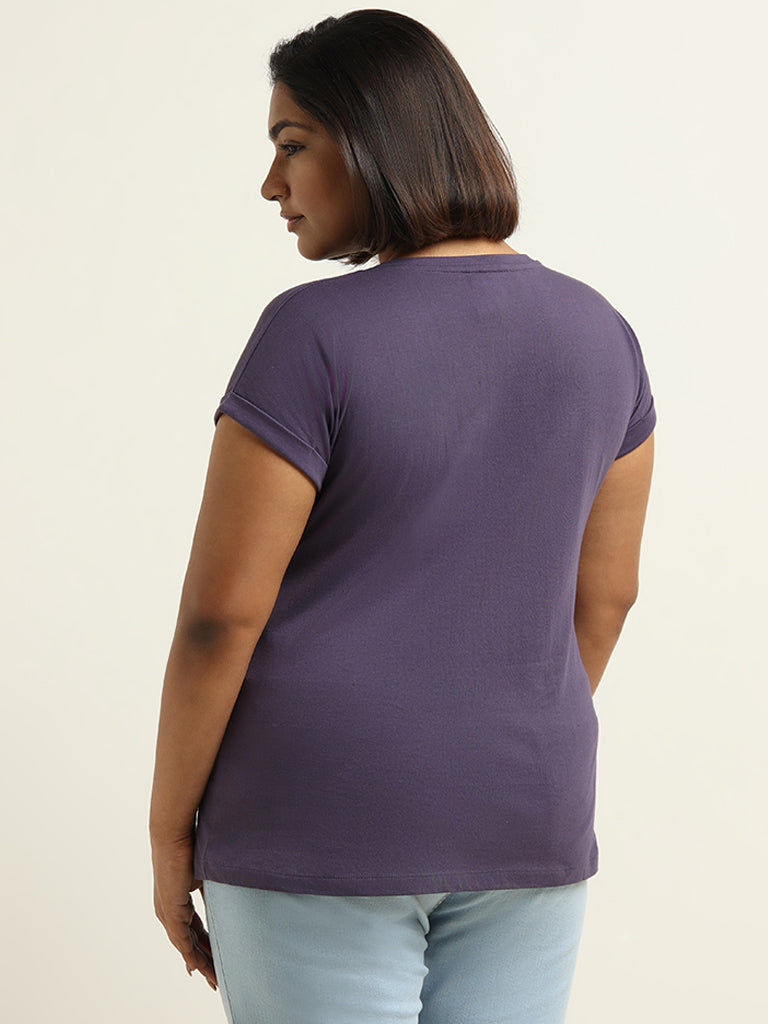 Gia Purple Printed Cotton T-Shirt