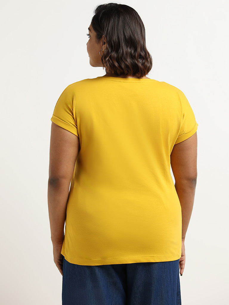 Gia Yellow Printed Cotton T-Shirt