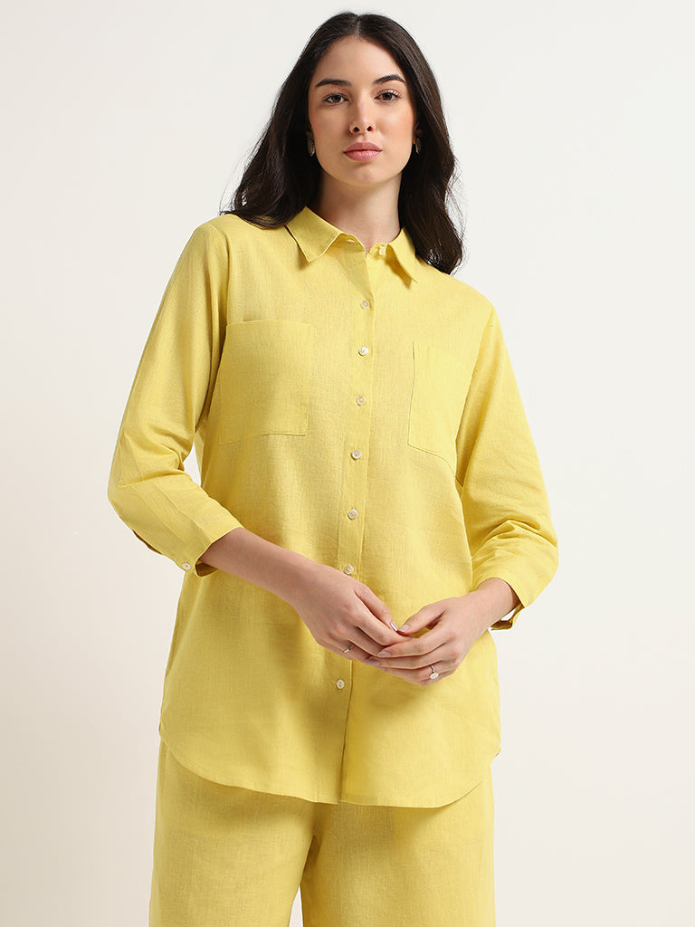 Zuba Yellow Lace-Detail Blended Linen Tunic