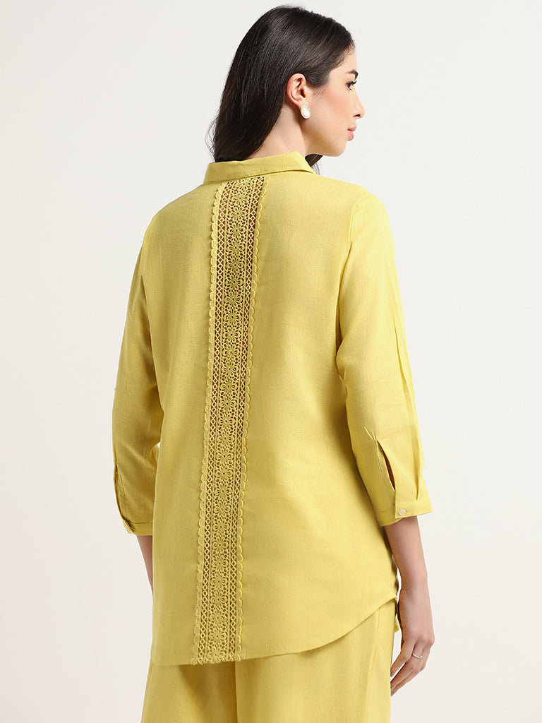 Zuba Yellow Lace-Detail Blended Linen Tunic