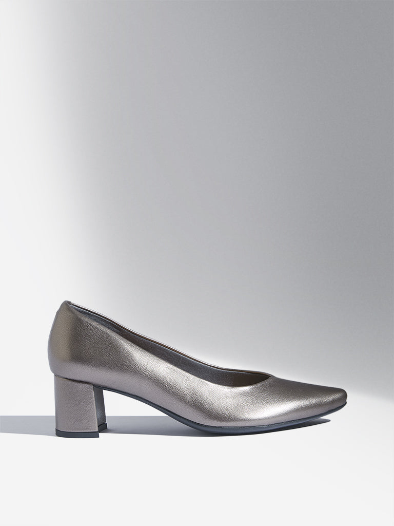 Kin Silver Leather Mid Heel Shoes Uk 6 Eu 39 | eBay