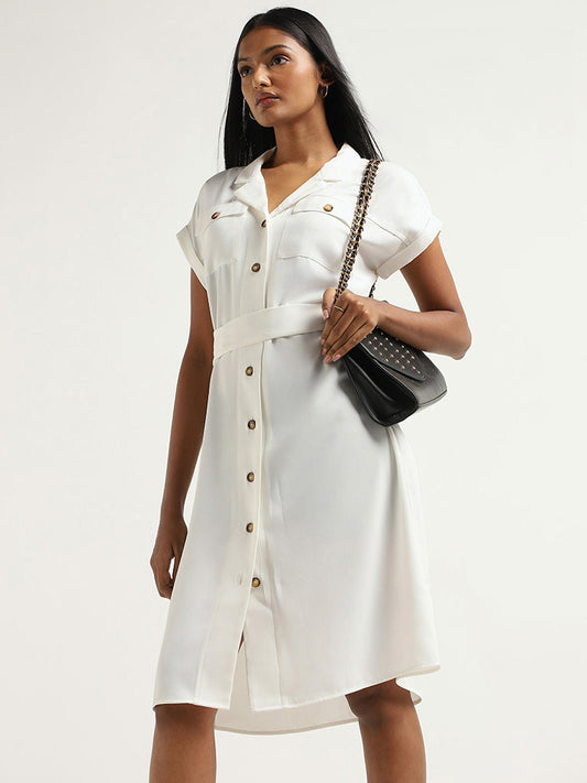 Wardrobe White Button-Down Dress with Belt