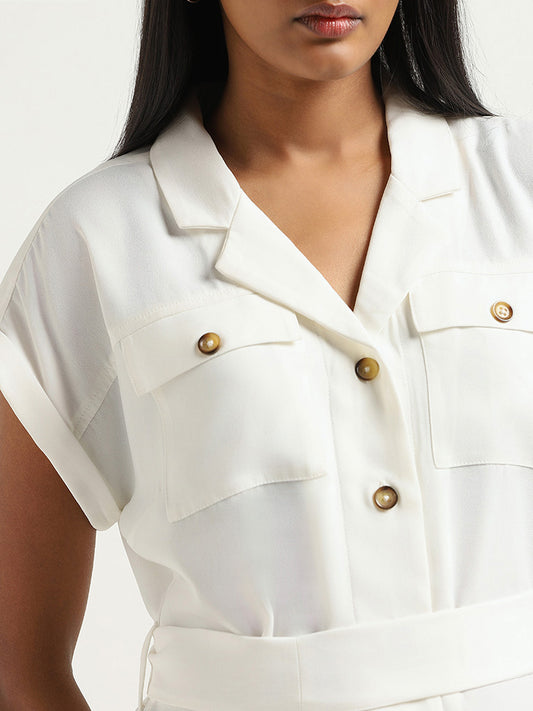 Wardrobe White Button-Down Dress with Belt