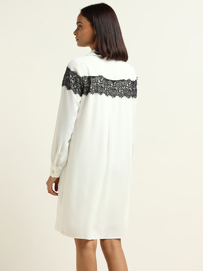 Wardrobe White Lace Collared Dress