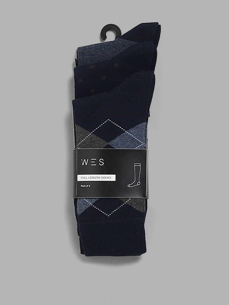 WES Lounge Navy High-Length Socks - Pack of 3
