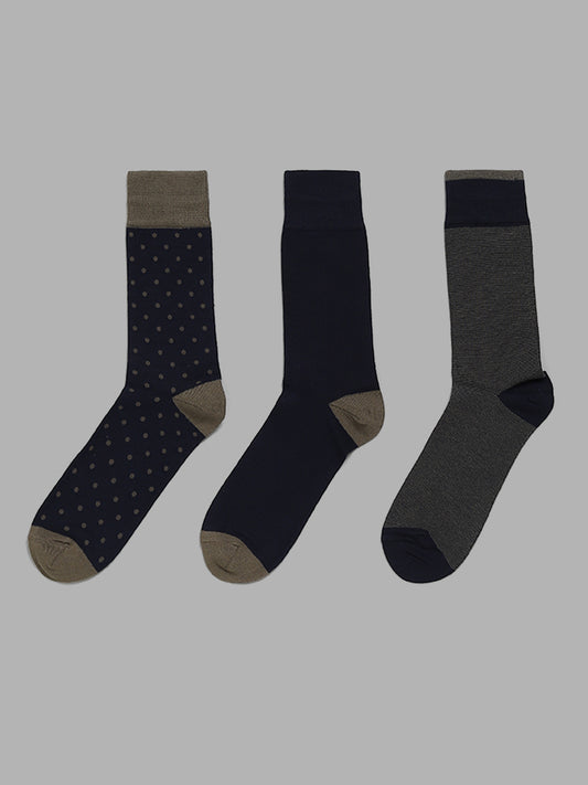 WES Lounge Olive Cotton Blend High-Length Socks - Pack of 3