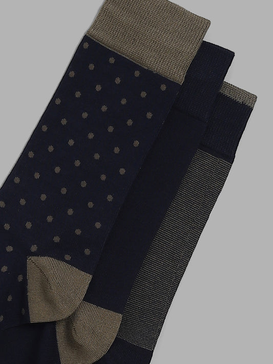 WES Lounge Olive Cotton Blend High-Length Socks - Pack of 3