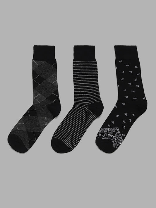 WES Lounge Black High-Length Socks - Pack of 3