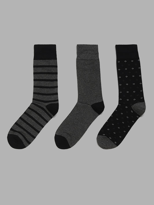 WES Lounge Grey High-Length Socks - Pack of 3