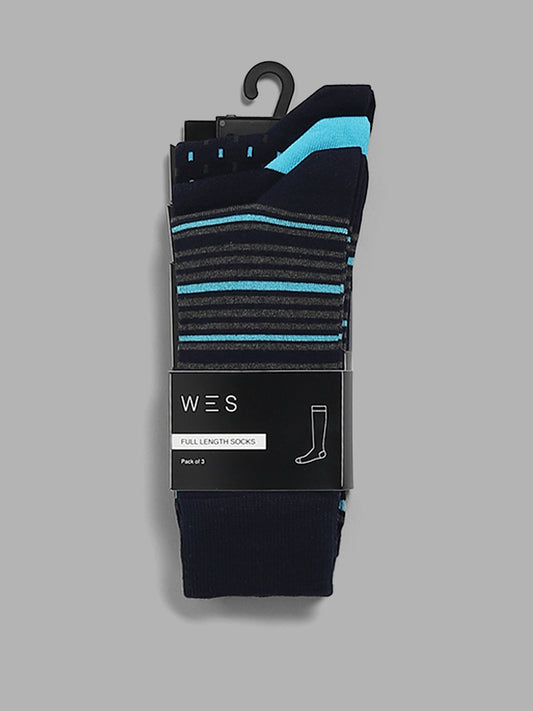 WES Lounge Navy Cotton Blend High-Length Socks - Pack of 3