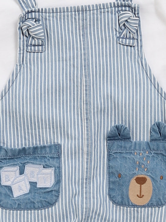 HOP Baby Blue Striped Dungaree & T-Shirt Set