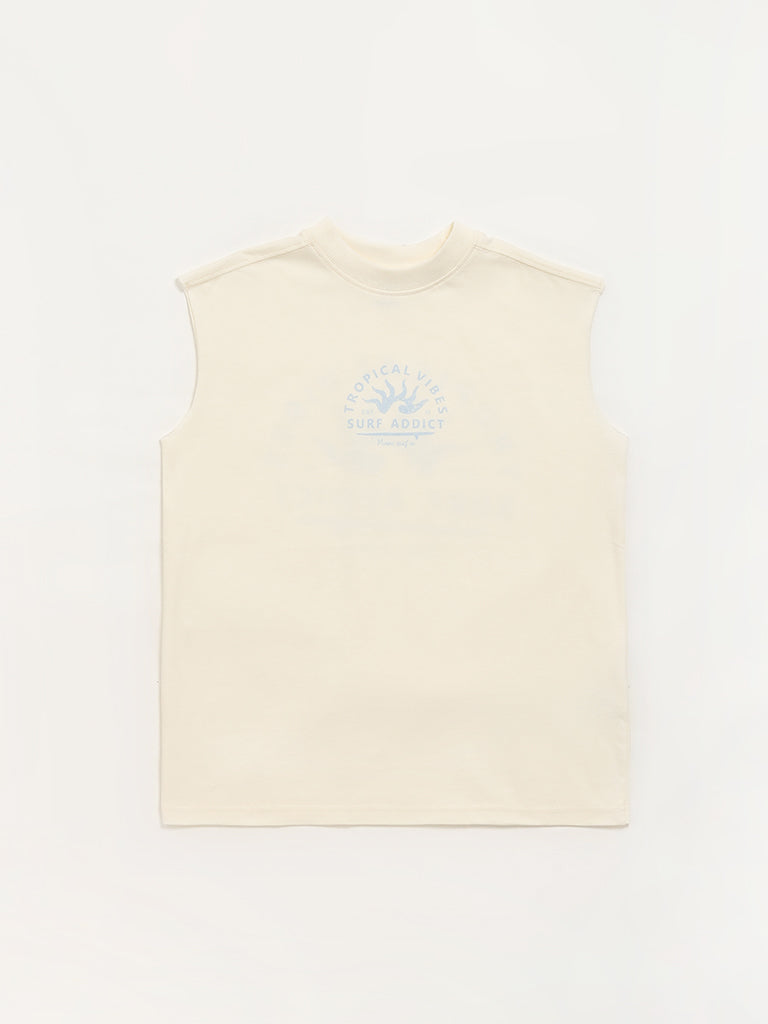 Y&F Kids Light Beige Printed T-Shirt