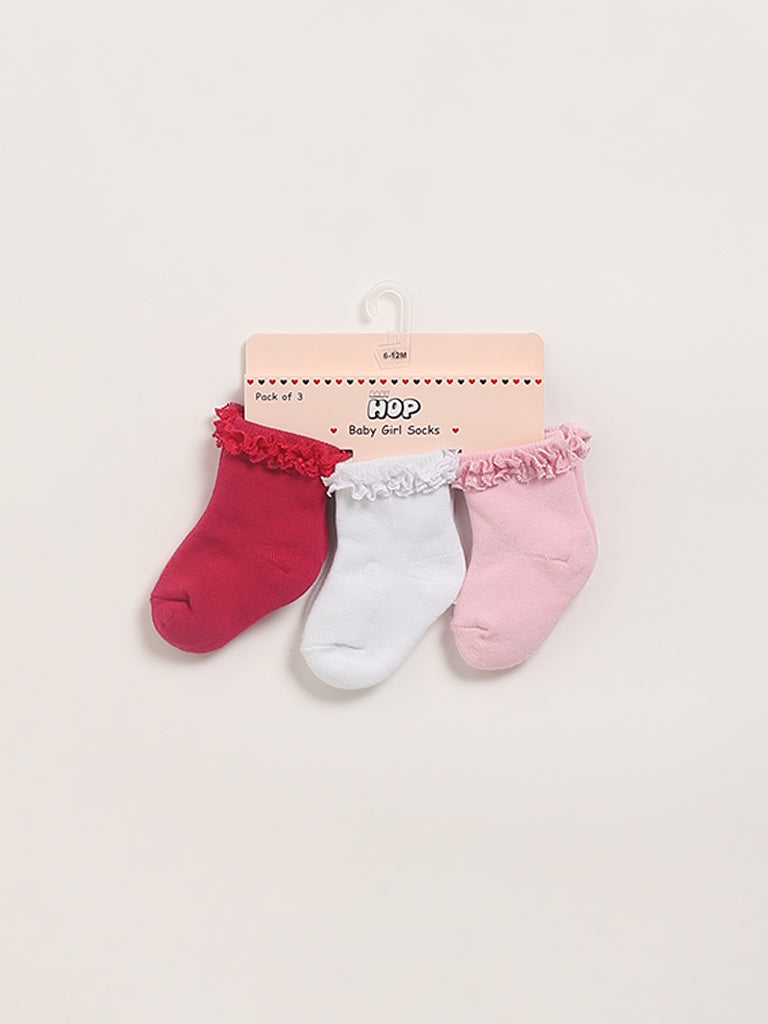 HOP Baby Multicolor Frilled Socks - Pack of 3