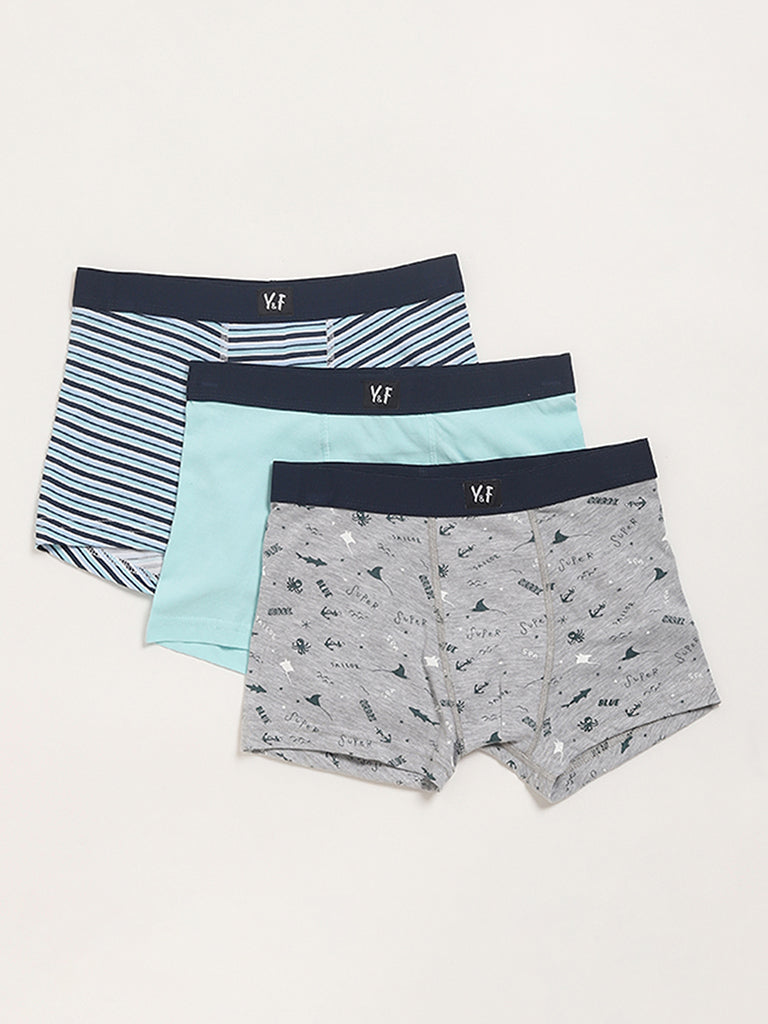 Y&F Kids Green Assorted Briefs - Pack of 3