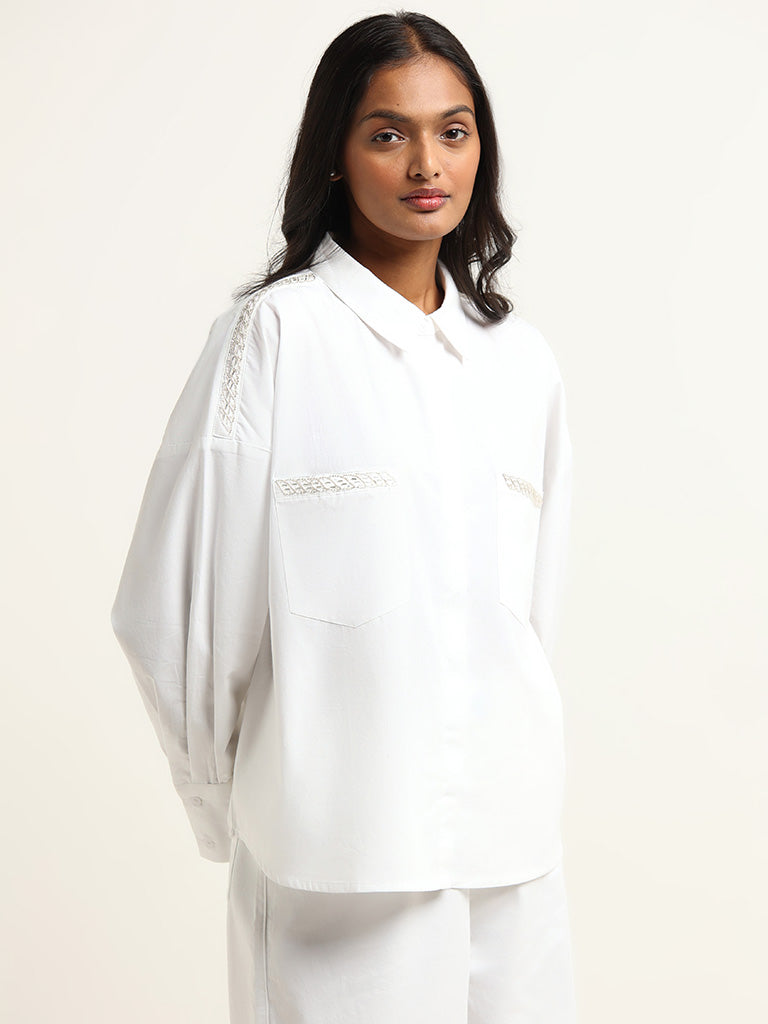 LOV White Sequined Embroidered Shirt