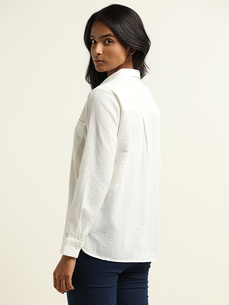 LOV White Textured Cotton Shirt