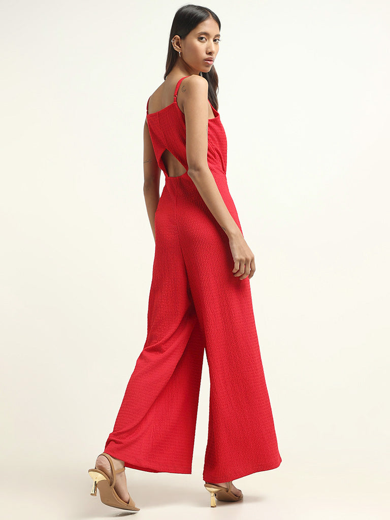 Nuon Red Wrinkled Jumpsuit