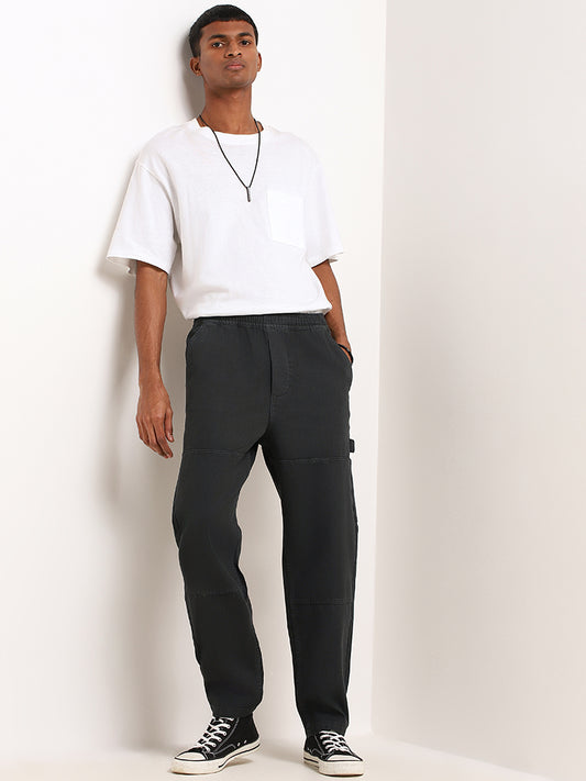 Nuon Faded Black Elasticated Cotton Relaxed Fit Chinos