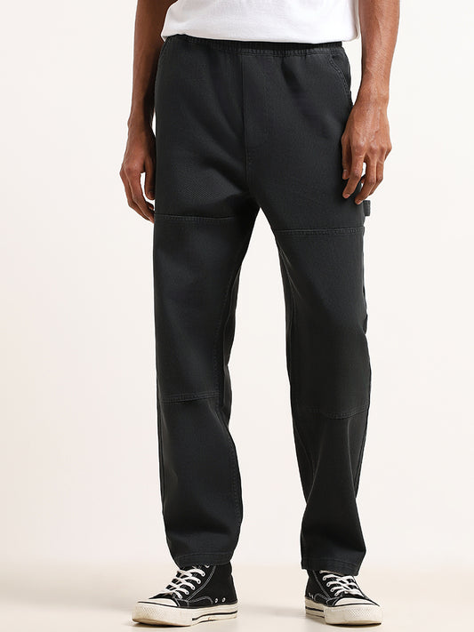Nuon Faded Black Elasticated Cotton Relaxed Fit Chinos