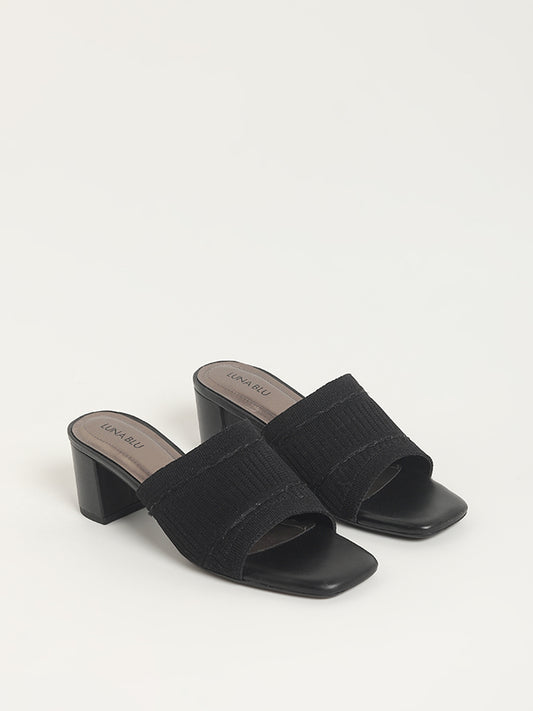 LUNA BLU Black Knitted Heel Sandals
