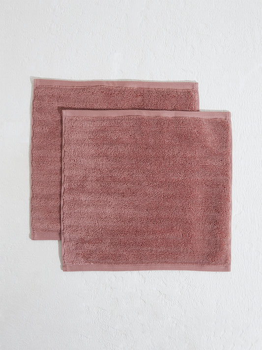 Westside Home Dusty Rose Self-Striped Face Towel (Set of 2)