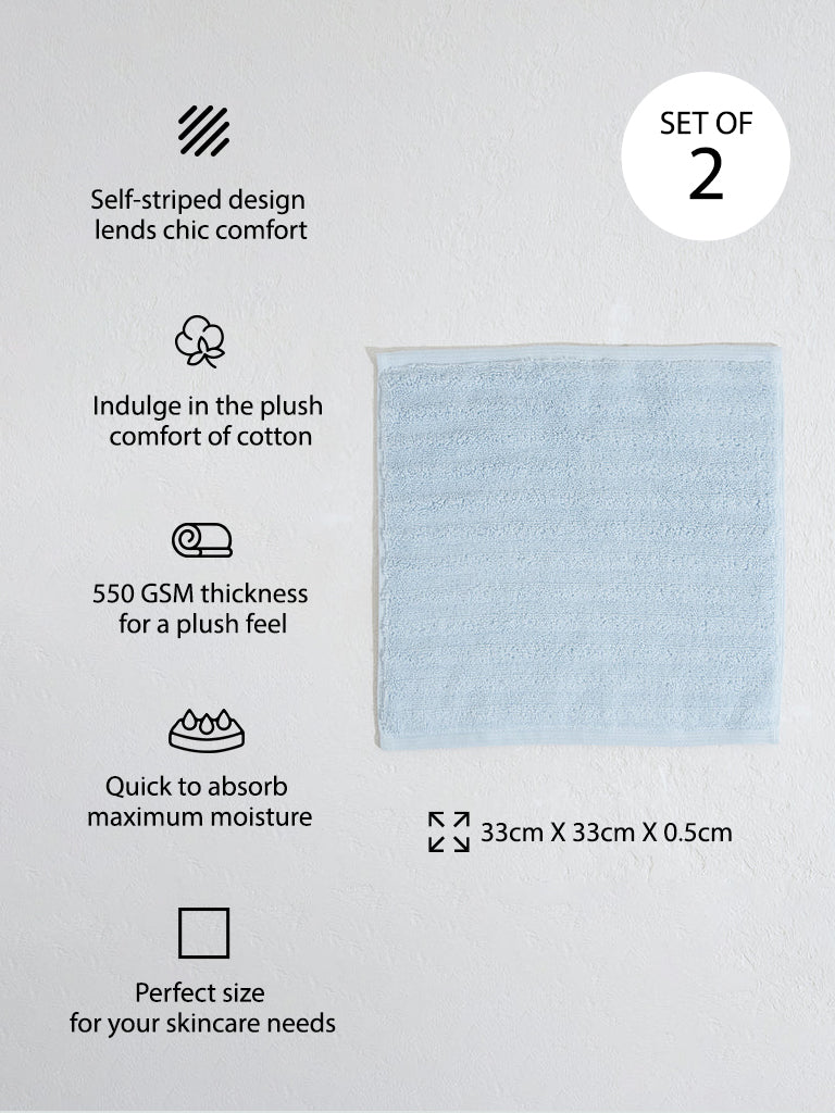 Westside Home Light Blue Self-Striped Face Towel (Set of 2)