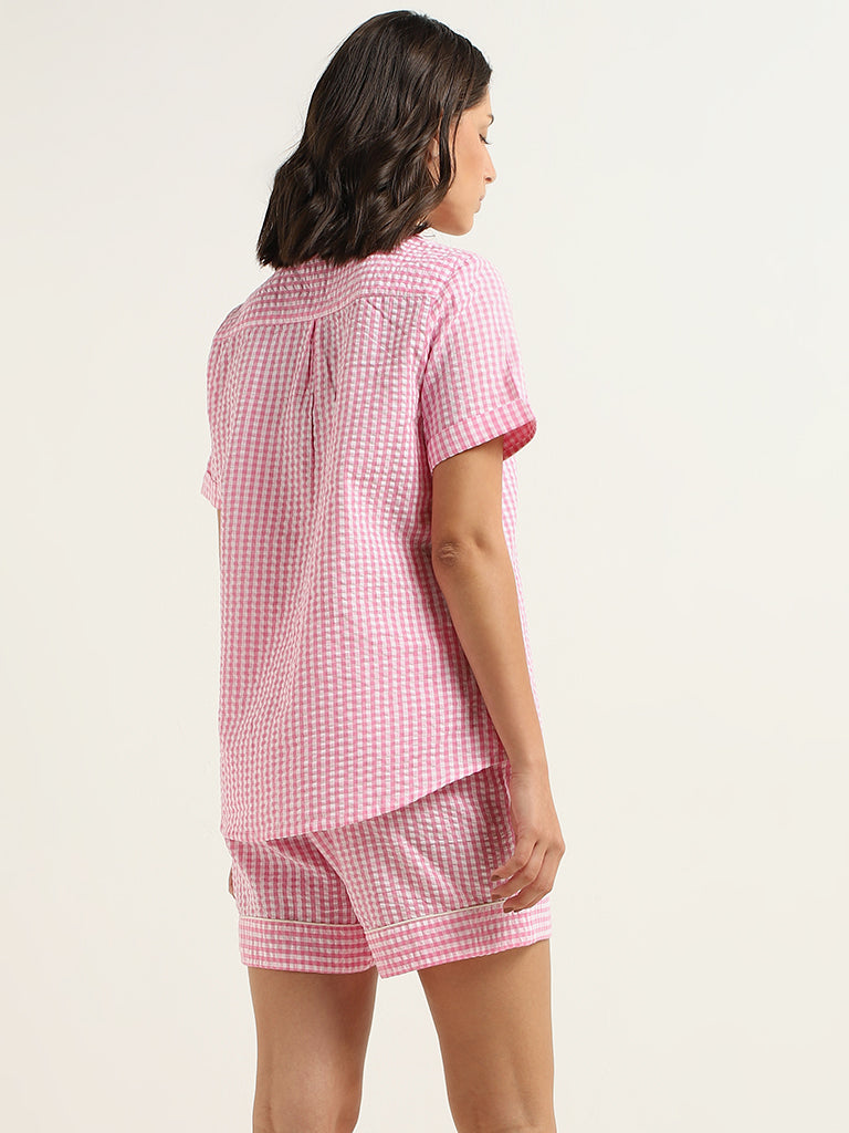 Wunderlove Pink Gingham-Printed Cotton Shirt and Shorts Set