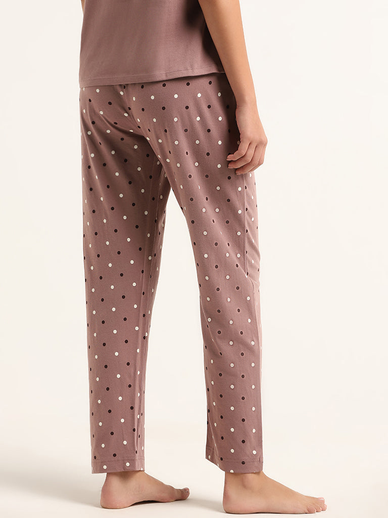Wunderlove Brown Polka-Dotted Cotton Pyjamas