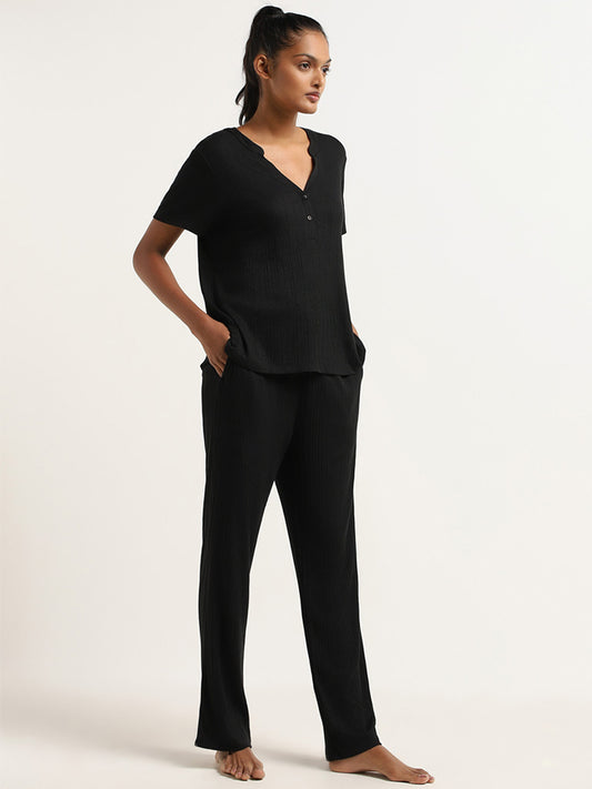 Wunderlove Black Ribbed Supersoft Trousers