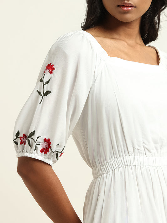 LOV White Floral Cotton Dress
