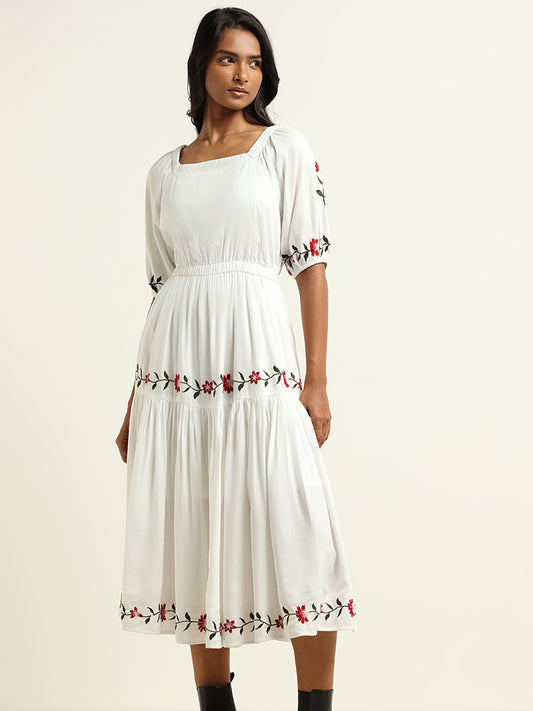 LOV White Floral Cotton Dress