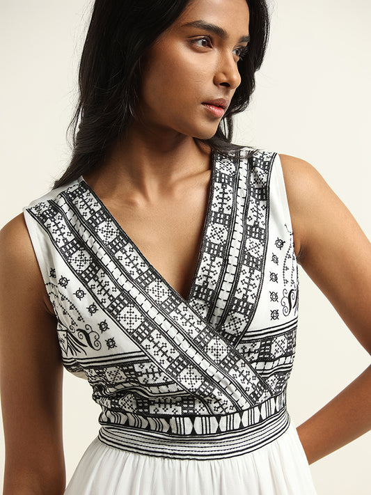 LOV Black & White Printed A-line Dress