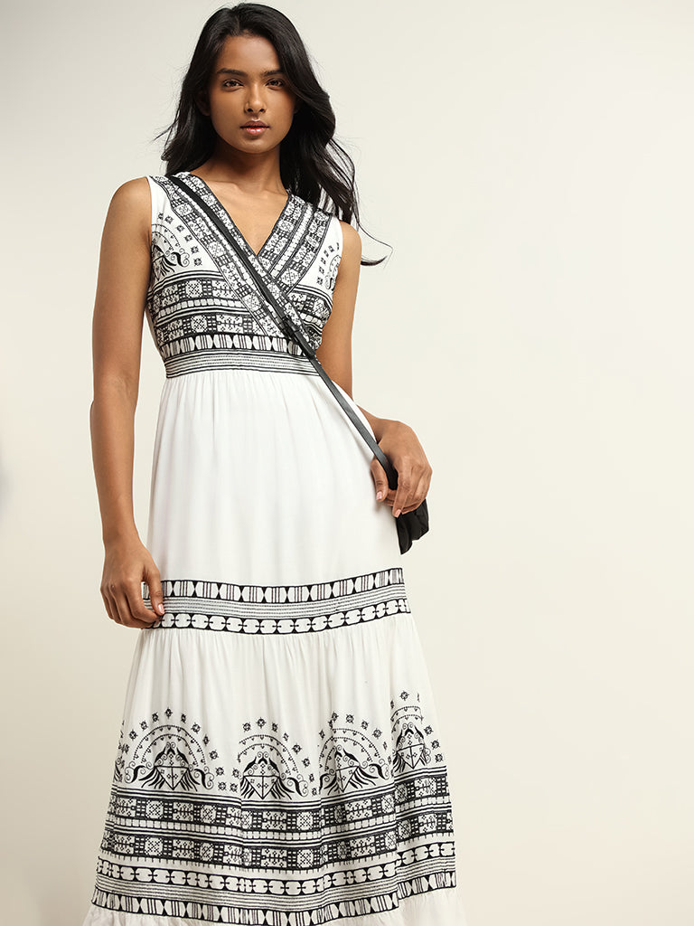 LOV Black & White Printed A-line Dress