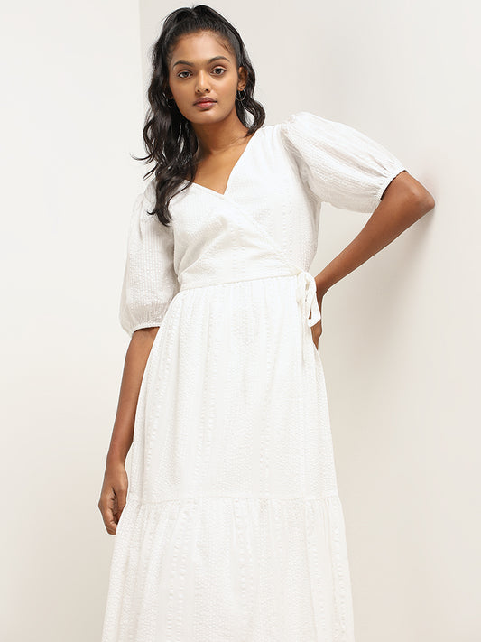 LOV White Cotton Wrap Dress