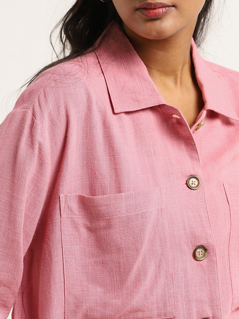 LOV Light Pink Crinkled Blended Linen Jacket