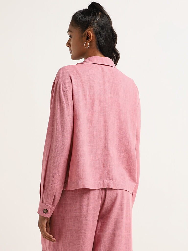 LOV Light Pink Crinkled Blended Linen Jacket
