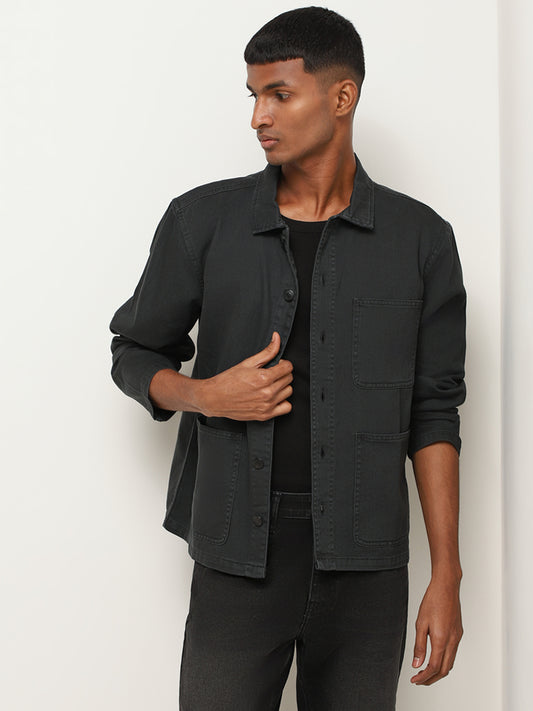 Nuon Black Cotton Relaxed Fit Jacket