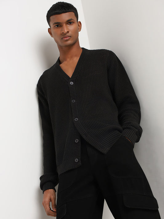Nuon Black Knitted Relaxed Fit Cardigan