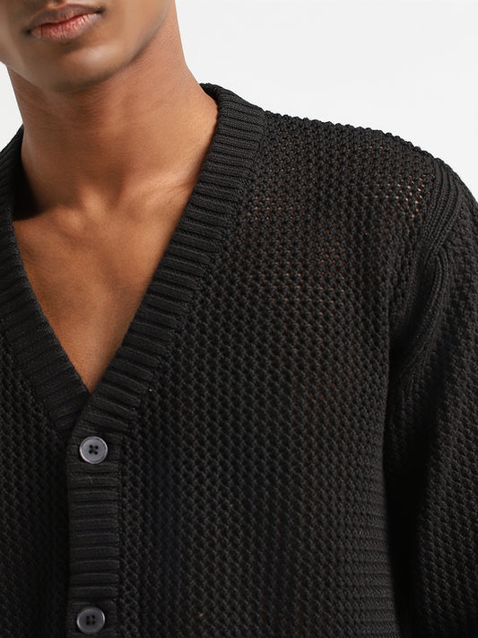 Nuon Black Knitted Relaxed Fit Cardigan