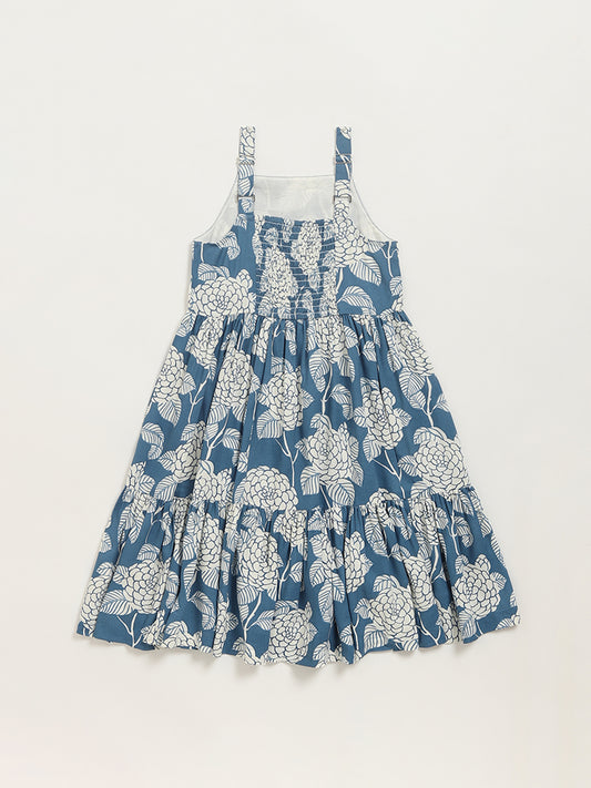 Utsa Kids Blue Floral Strappy Dress