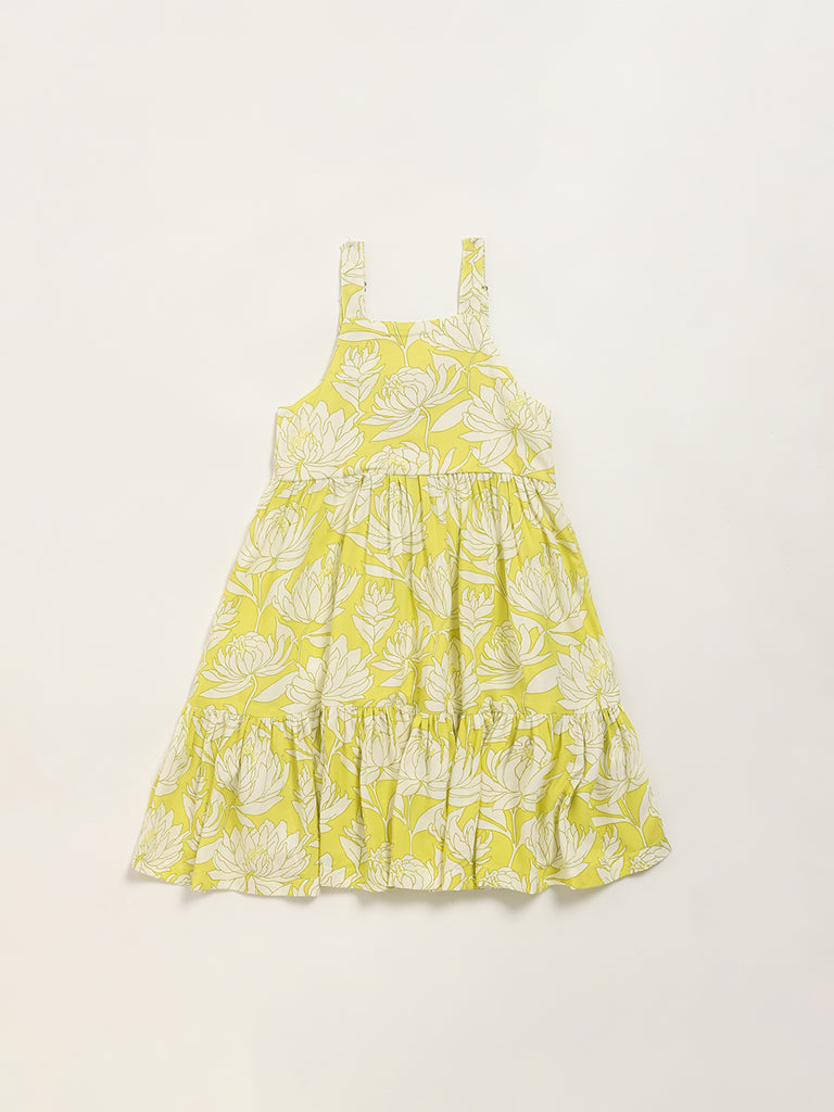 Utsa Kids Lime Floral Strappy Dress