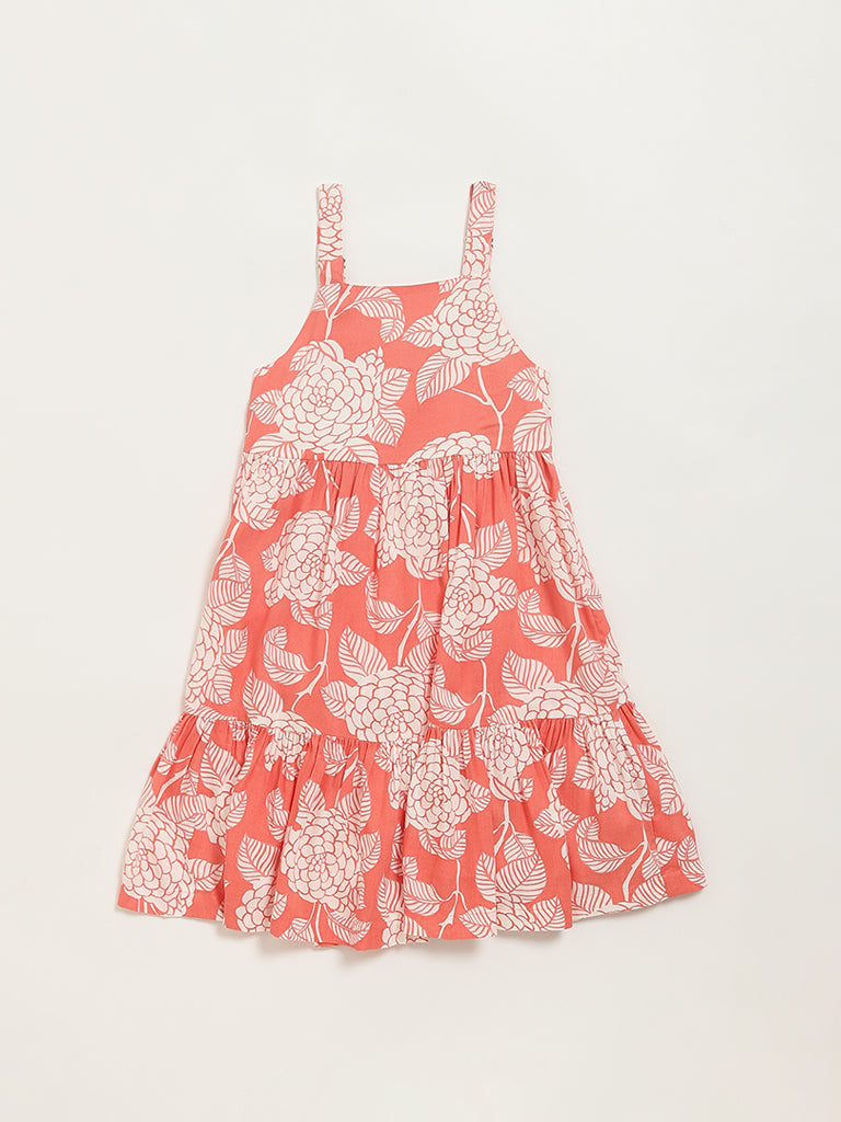 Utsa Kids Peach Printed Strappy Dress (2 - 8yrs)
