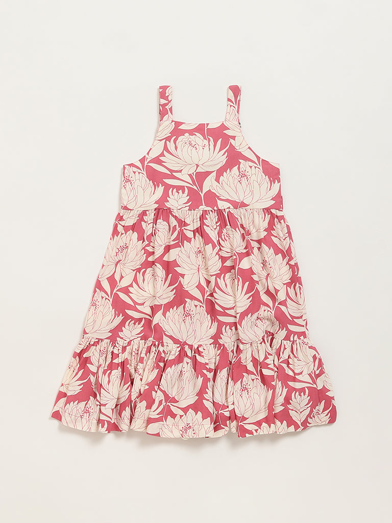 Utsa Kids Pink Printed Strappy Dress (2 - 8yrs)
