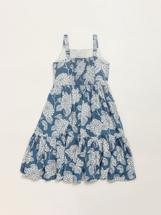 Utsa Kids Blue Floral Strappy Dress