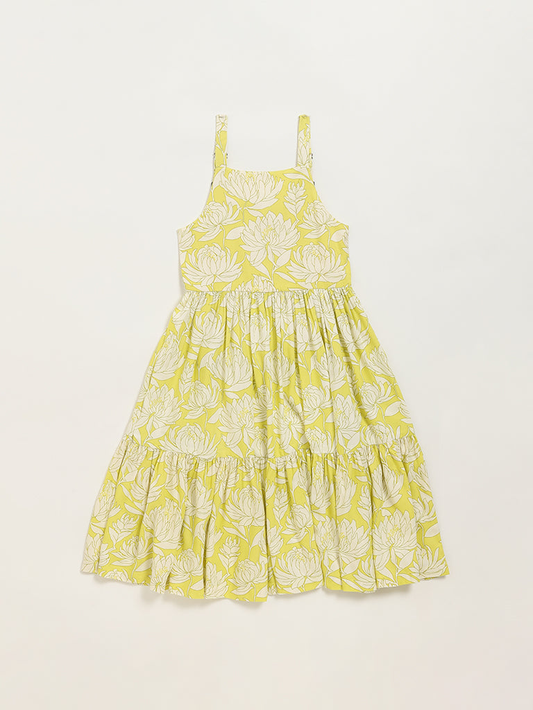 Utsa Kids Lime Printed Strappy Dress (8 -14yrs)