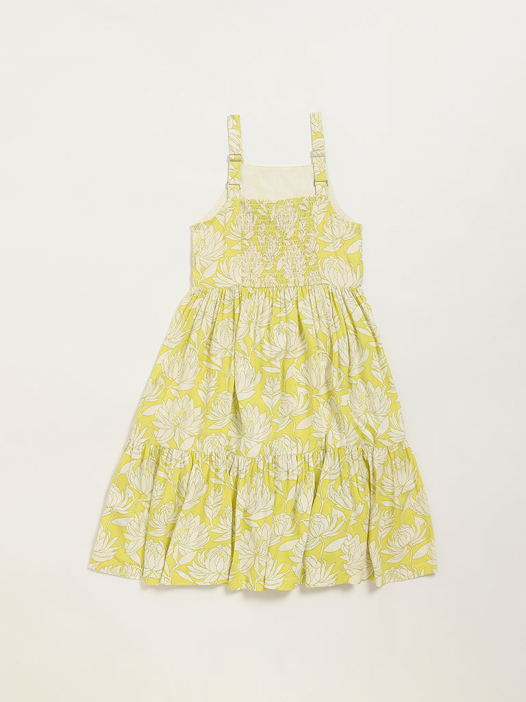 Utsa Kids Lime Printed Strappy Dress