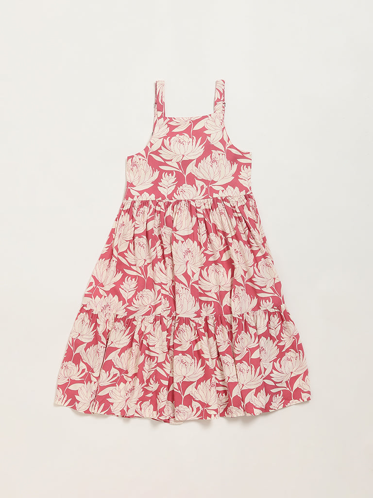 Utsa Kids Pink Printed Strappy Dress