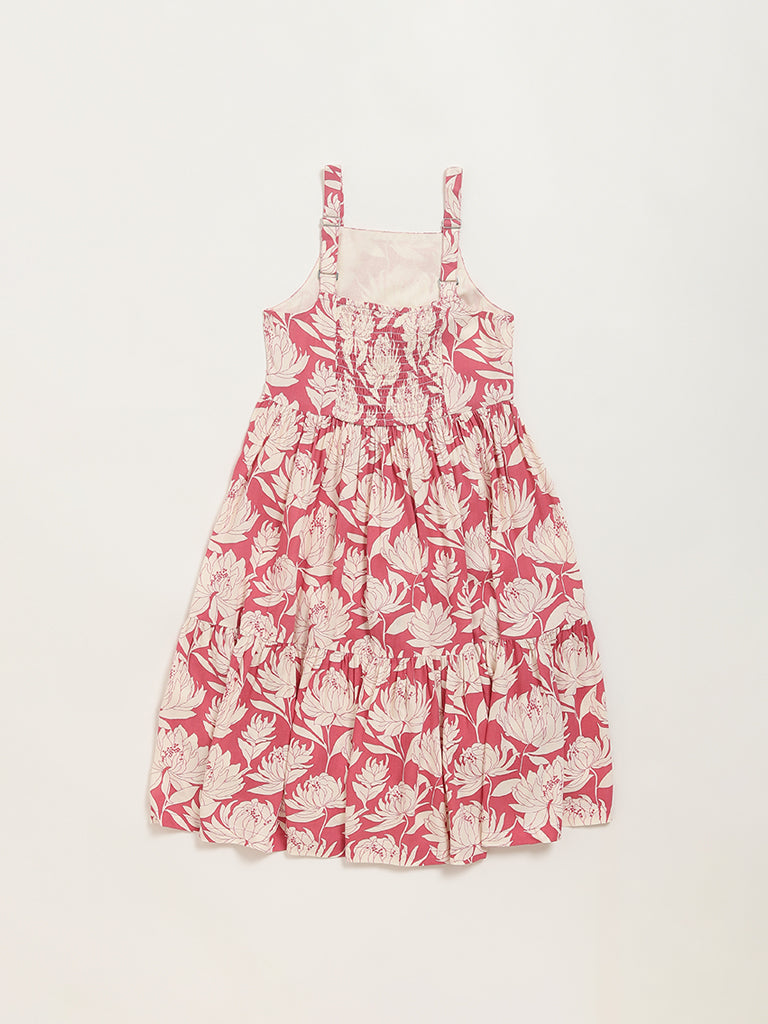 Utsa Kids Pink Printed Strappy Dress