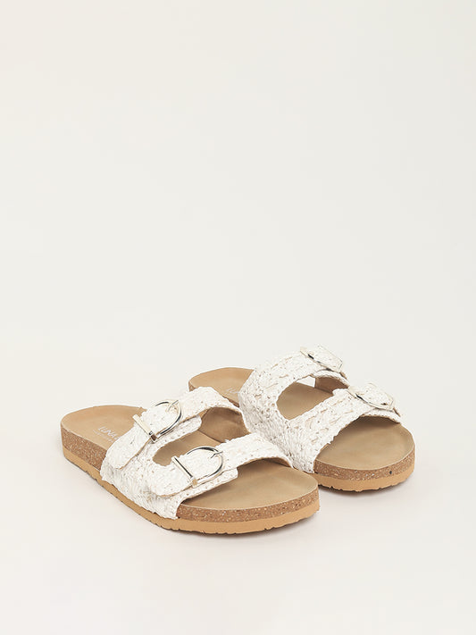 LUNA BLU White Macrame Double Band Sandals