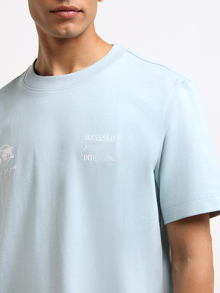 Studiofit Blue Cotton Relaxed-Fit T-Shirt